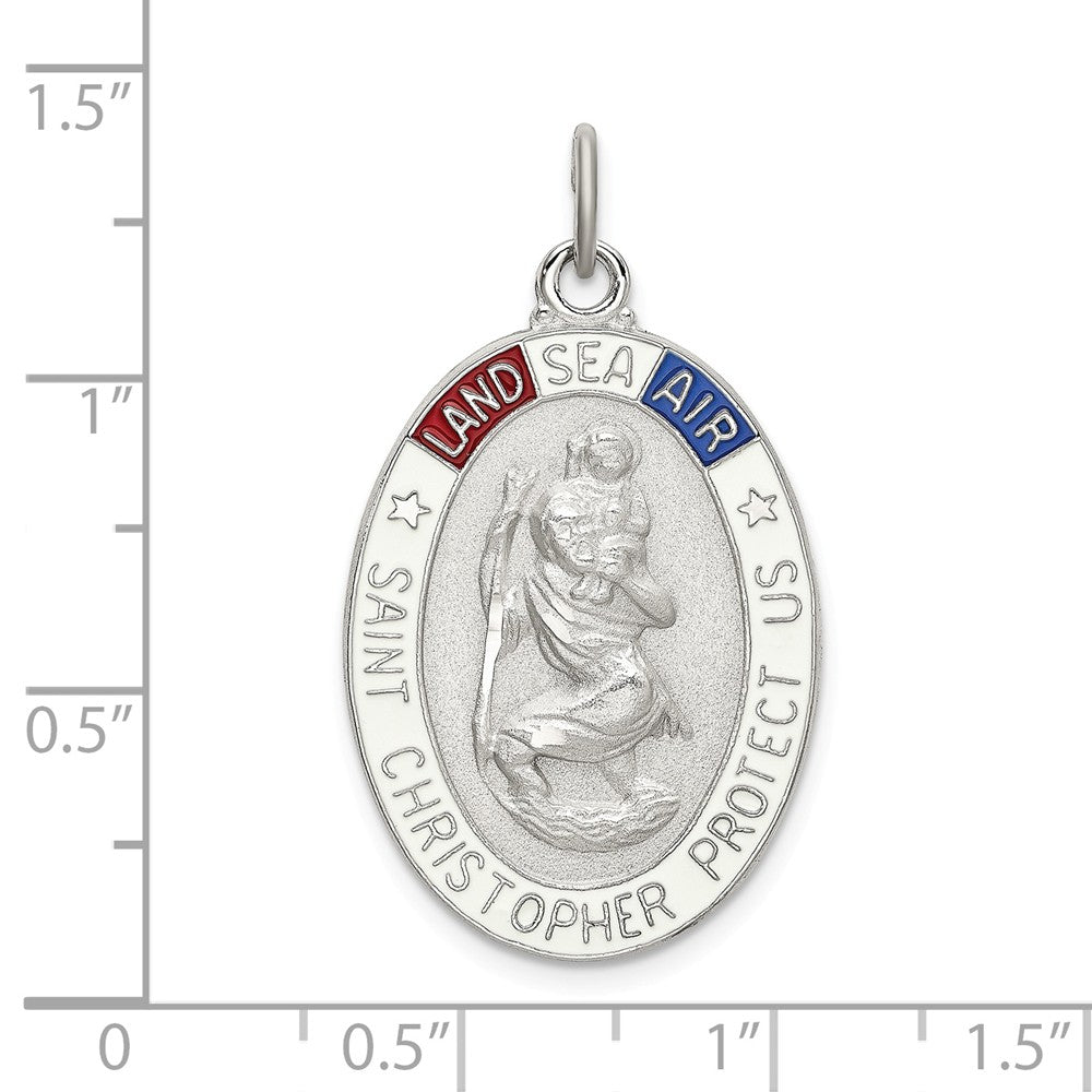Million Charms 925 Sterling Silver Satin/Polished/Diamond-Cut Enamel St Christopher Medal
