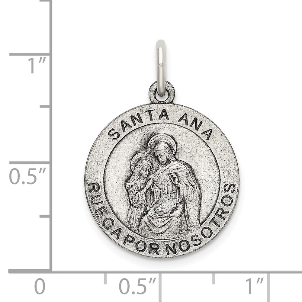 Million Charms 925 Sterling Silver Satin Antiqued Religious Saint Anne Medal Pendant