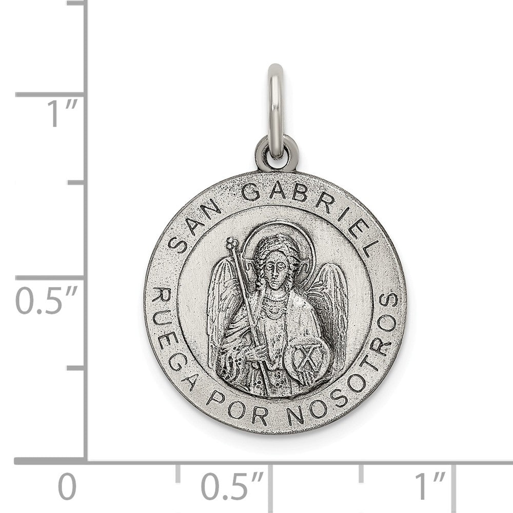 Million Charms 925 Sterling Silver Satin Antiqued Spanish Religious Saint Gabriel Medal Pendant
