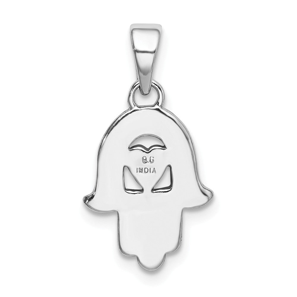 Million Charms 925 Sterling Silver Rhodium-plated Enamel Glitter Fabric Glass Stone Hamseh Pendant