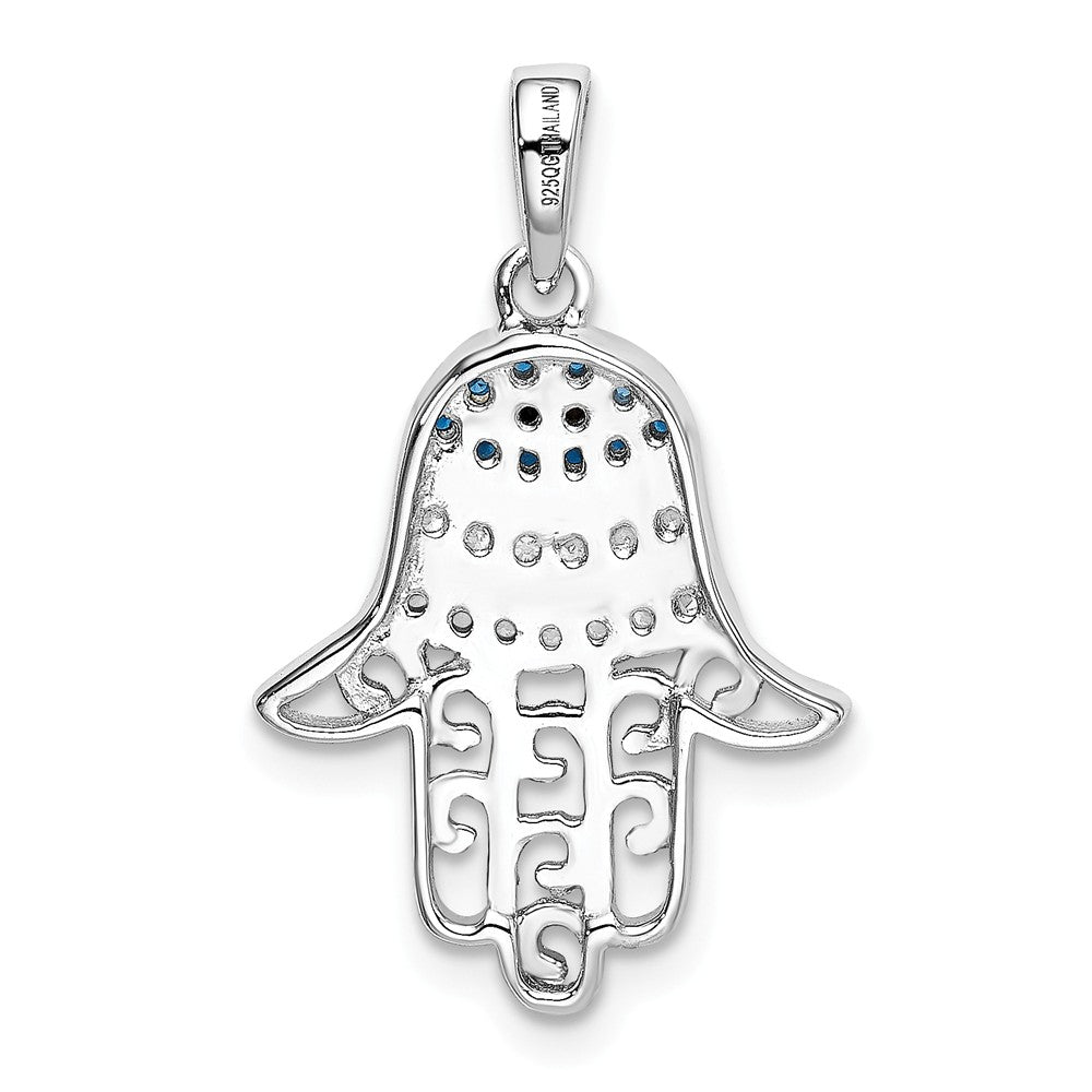 Million Charms 925 Sterling Silver Rhodium-plated Black/White (Cubic Zirconia) CZ Syn. Sapphire Chamseh Hand Pendant