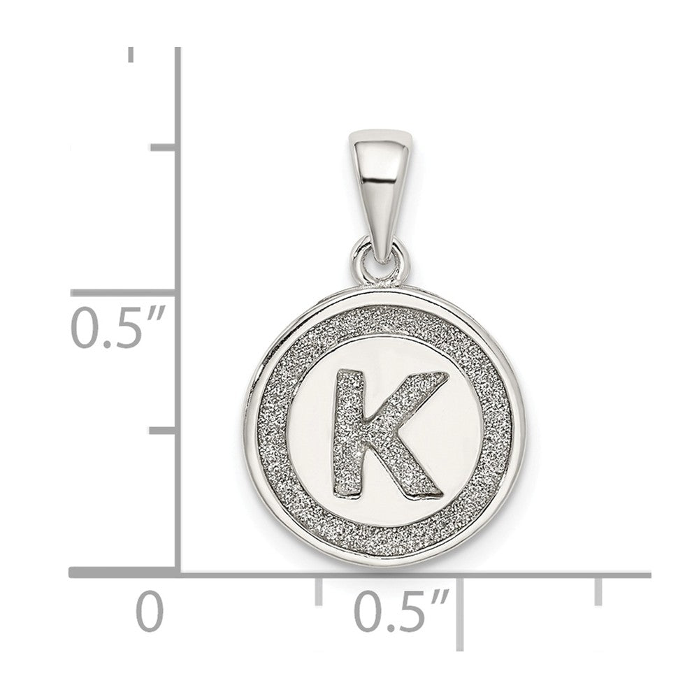 Million Charms 925 Sterling Silver Glitter Enamel Letter K Circle Pendant