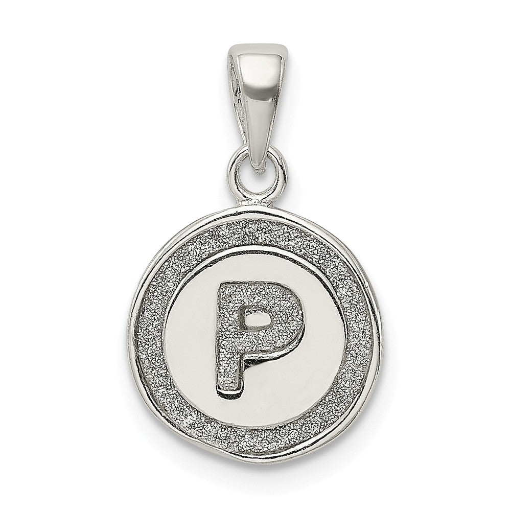 Million Charms 925 Sterling Silver Glitter Enamel Letter P Circle Pendant