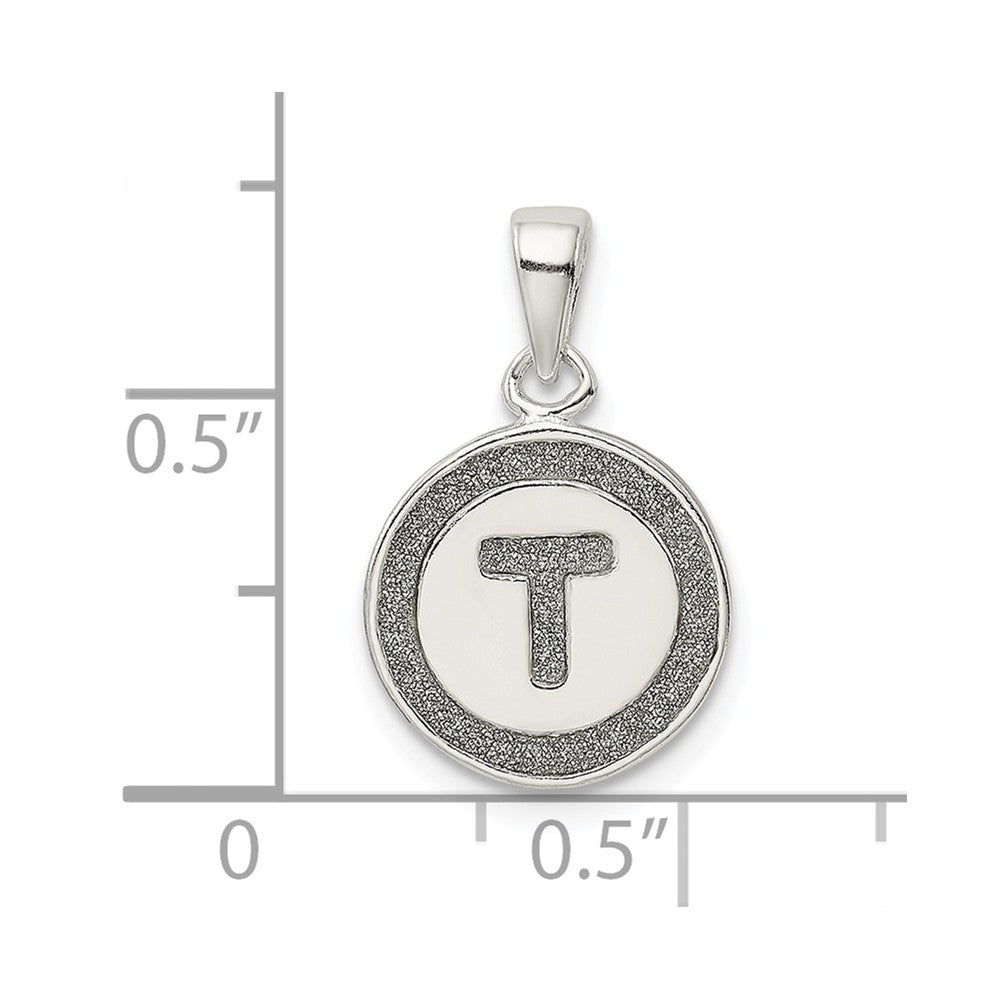 Million Charms 925 Sterling Silver Glitter Enamel Letter T Circle Pendant