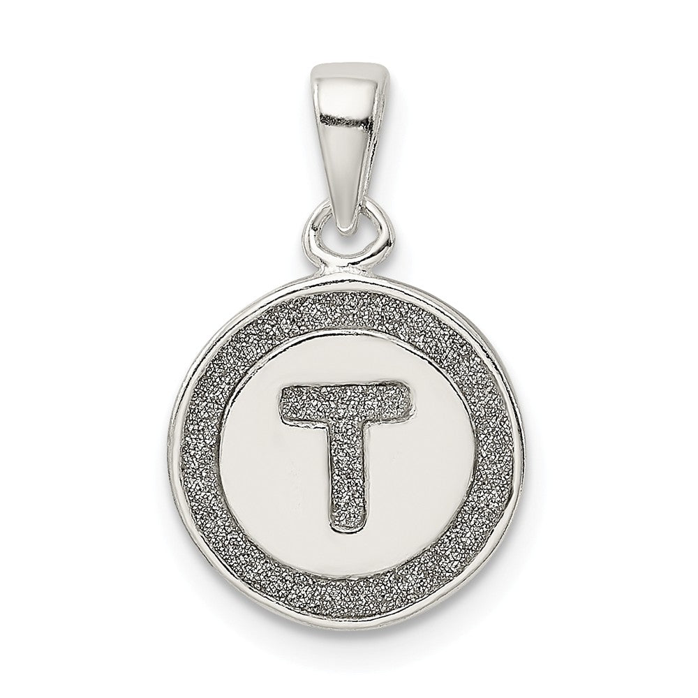 Million Charms 925 Sterling Silver Glitter Enamel Letter T Circle Pendant