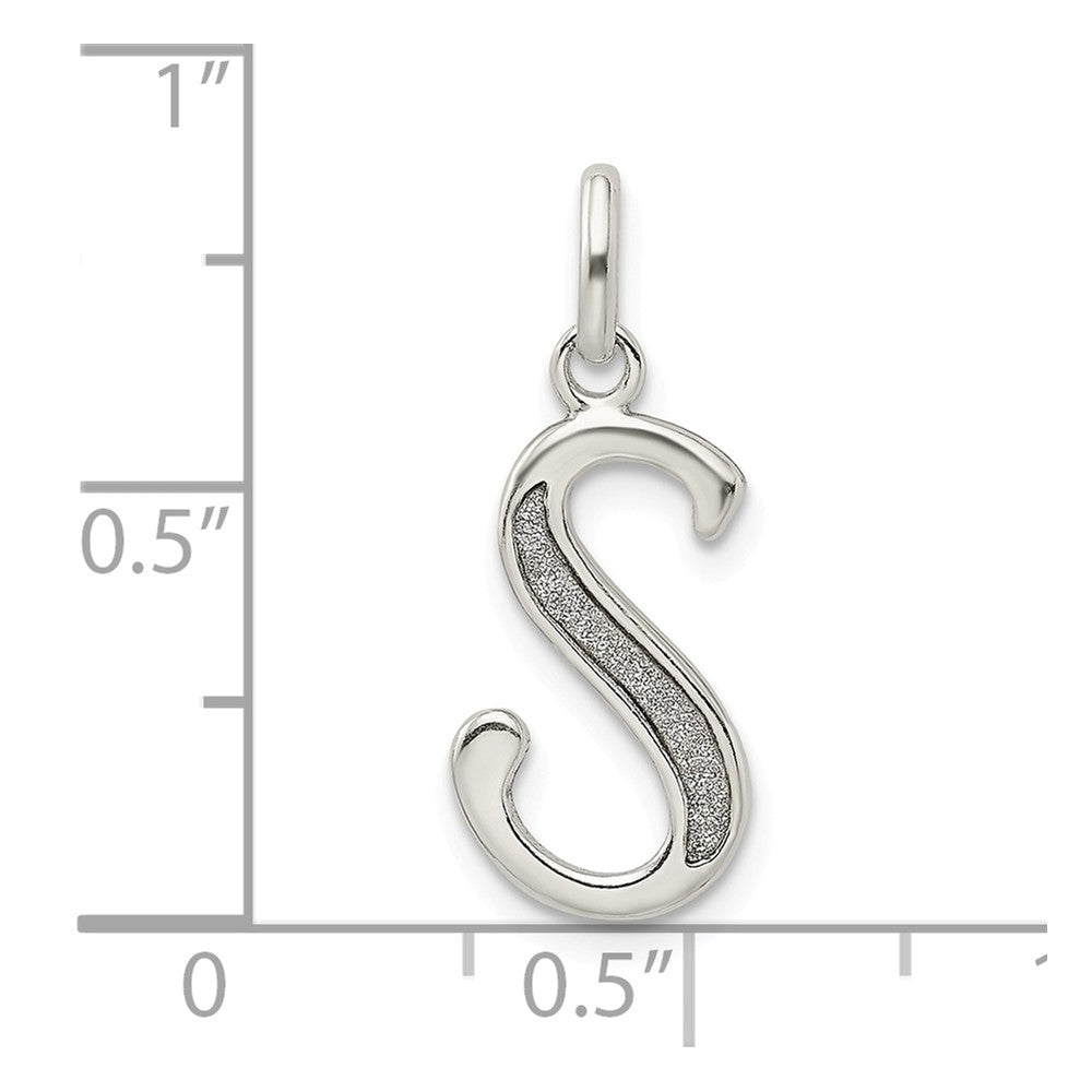 Million Charms 925 Sterling Silver Polished Glitter Enamel Letter S Pendant
