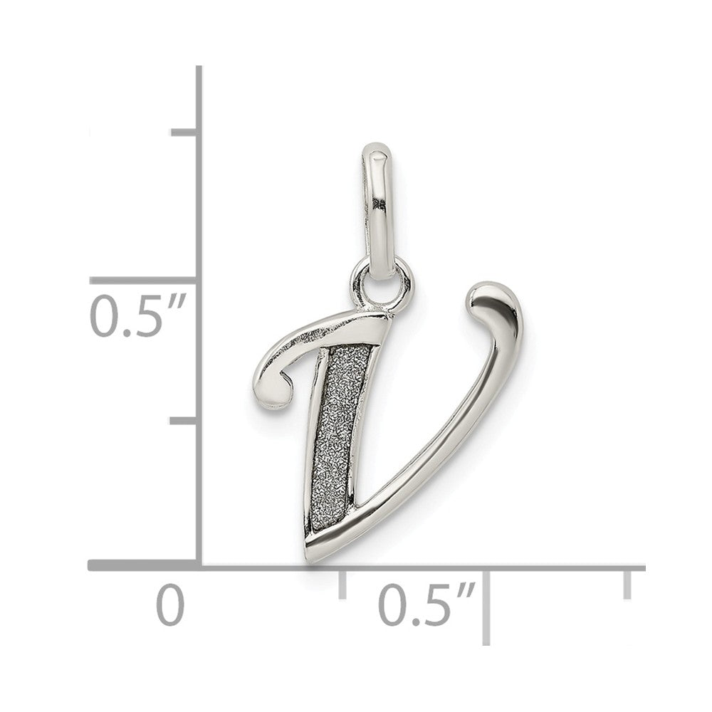 Million Charms 925 Sterling Silver Polished Glitter Enamel Letter V Pendant