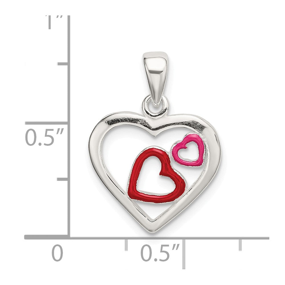 Million Charms 925 Sterling Silver Polished, Enameled Hearts Pendant