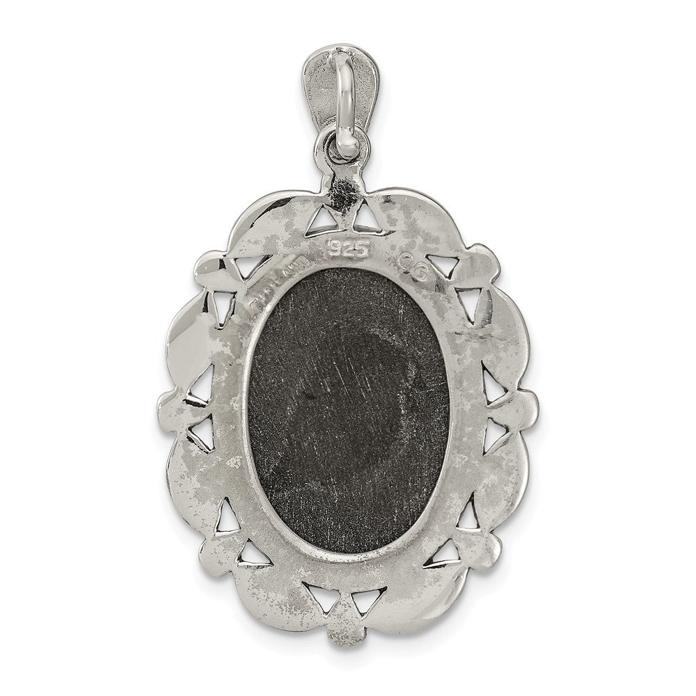 Million Charms 925 Sterling Silver Antiqued Marcasite Black Agate & Mop White Cameo Pendant
