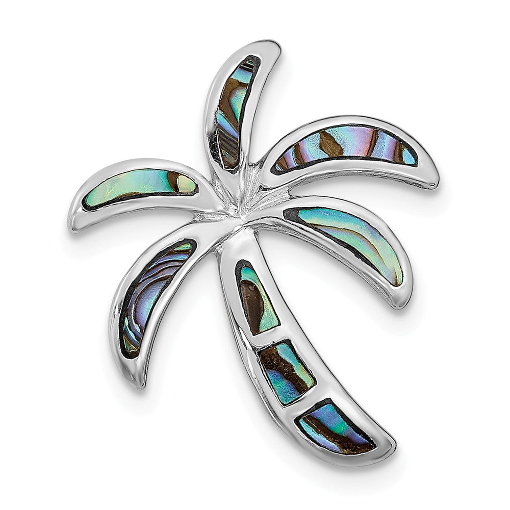 Million Charms 925 Sterling Silver Rhodium-Plated Created Abalone Palm Tree Pendant