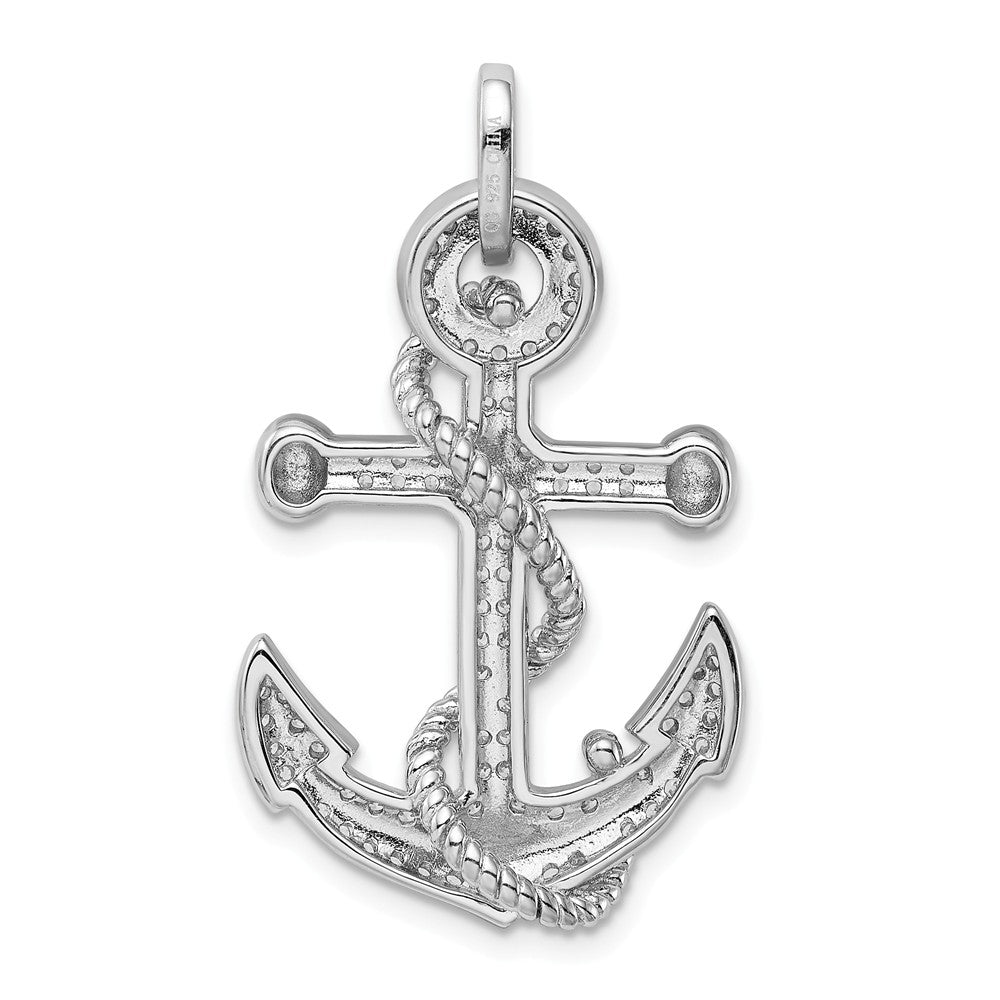 Million Charms 925 Sterling Silver Rhodium-Plated (Cubic Zirconia) CZ Nautical Anchor Pendant