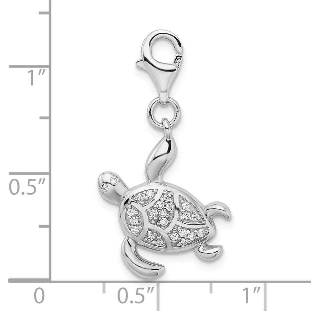 Million Charms 925 Sterling Silver Rhodium-Plated (Cubic Zirconia) CZ Sea Turtle With Lobster Clasp Charm