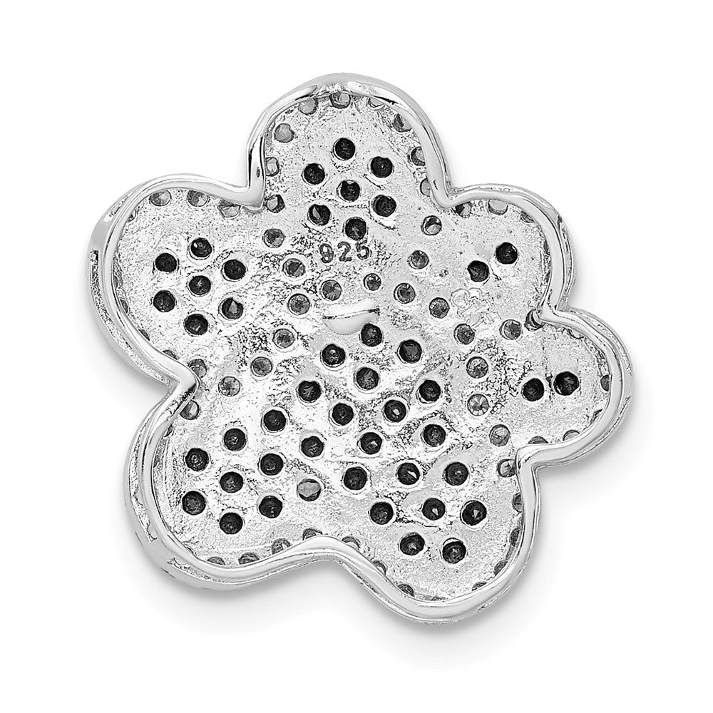 Million Charms 925 Sterling Silver Rhodium-Plated Black/White (Cubic Zirconia) CZ Paw Print Pendant