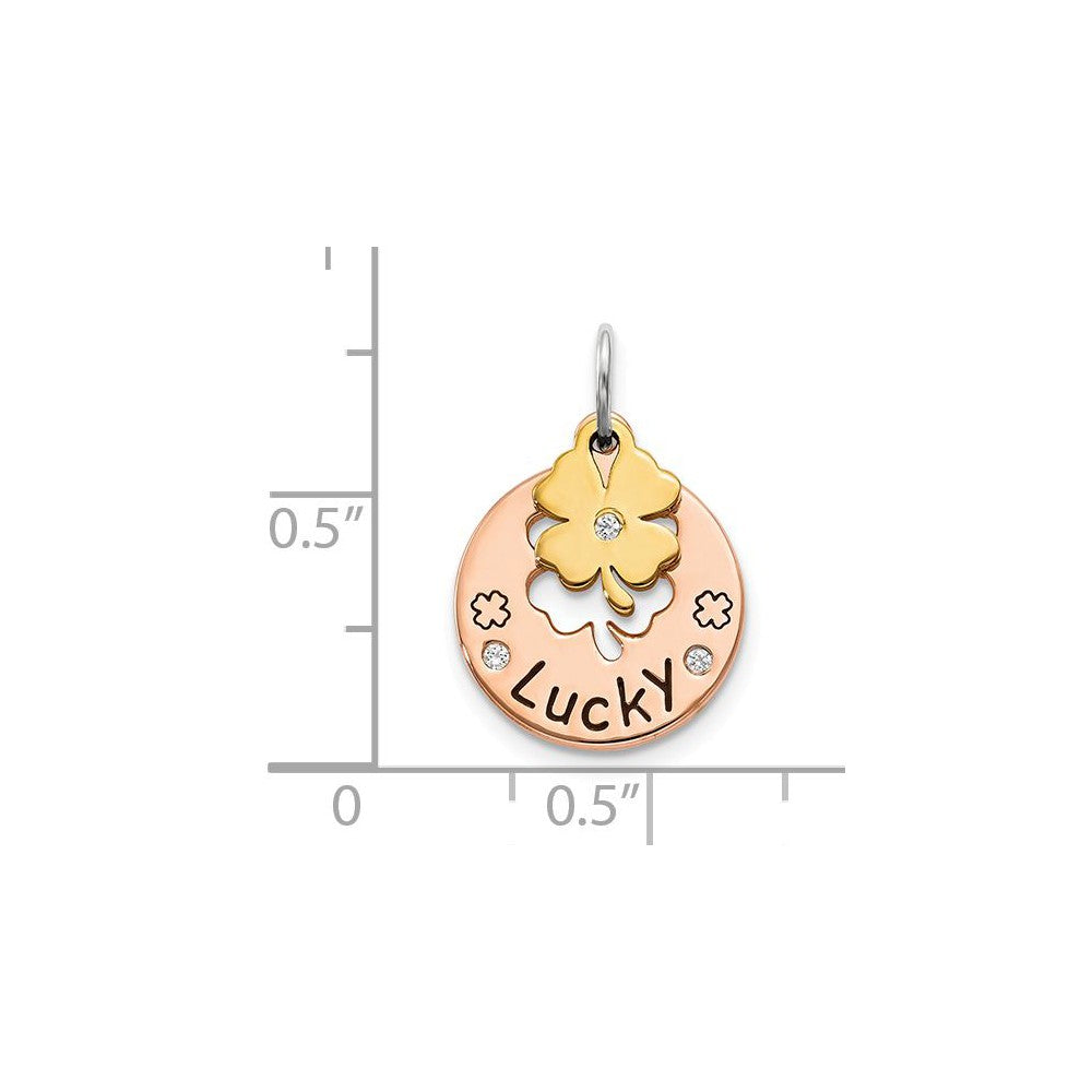 Million Charms 925 Sterling Silver Rose Tone Swarovski Zirconia Four Leaf Lucky Clover Pendant