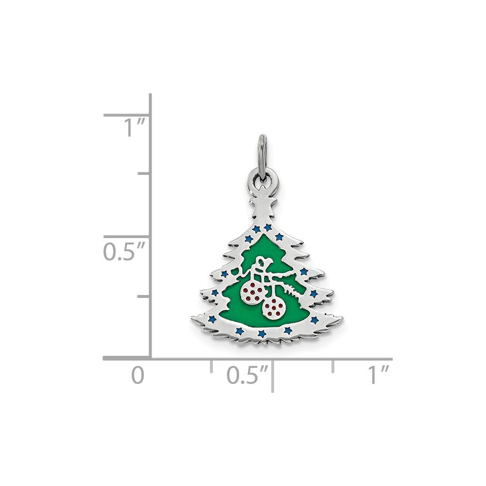 Million Charms 925 Sterling Silver Polished Green Enameled Christmas Tree Pendant