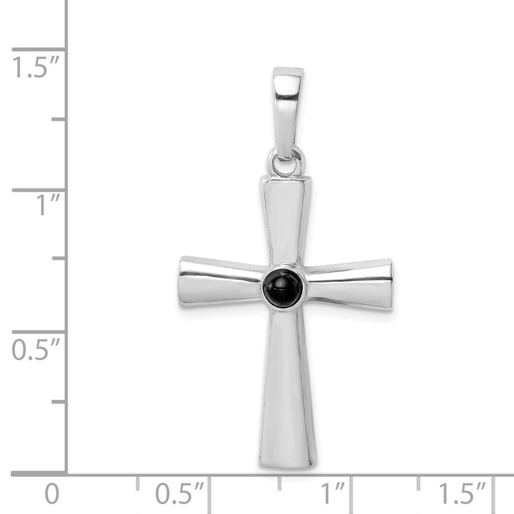 Million Charms 925 Sterling Silver Rhodium-Plated Onyx Relgious Cross Pendant
