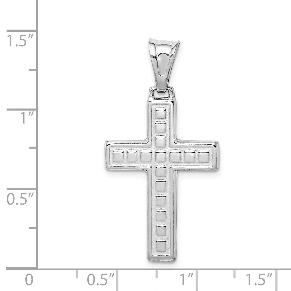 Million Charms 925 Sterling Silver Rhodium-Plated Polished & Textured Relgious Cross Pendant