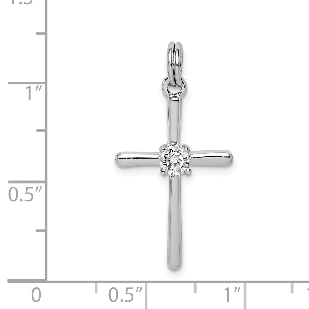 Million Charms 925 Sterling Silver Rhodium-Plated (Cubic Zirconia) CZ Relgious Cross Pendant