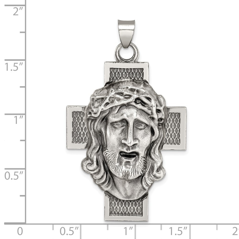 Million Charms 925 Sterling Silver Hollow Satin Antiqued Jesus Relgious Cross Medal