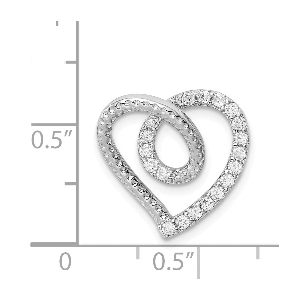 Million Charms 925 Sterling Silver Rhodium-Plated (Cubic Zirconia) CZ Heart Pendant Slide