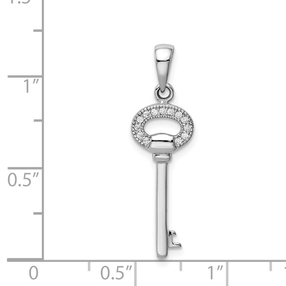 Million Charms 925 Sterling Silver Rhodium-Plated (Cubic Zirconia) CZ Key Pendant