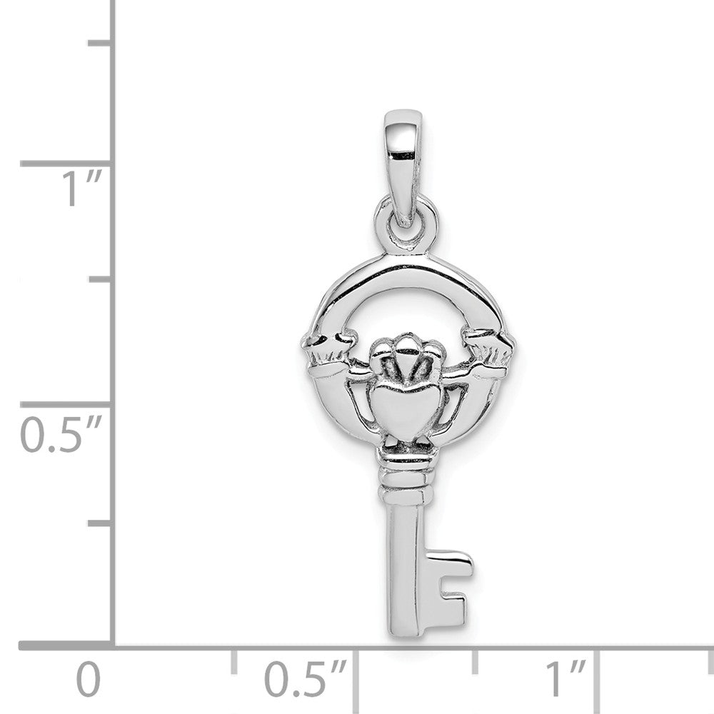Million Charms 925 Sterling Silver Rhodium-Plated Claddagh Key Pendant