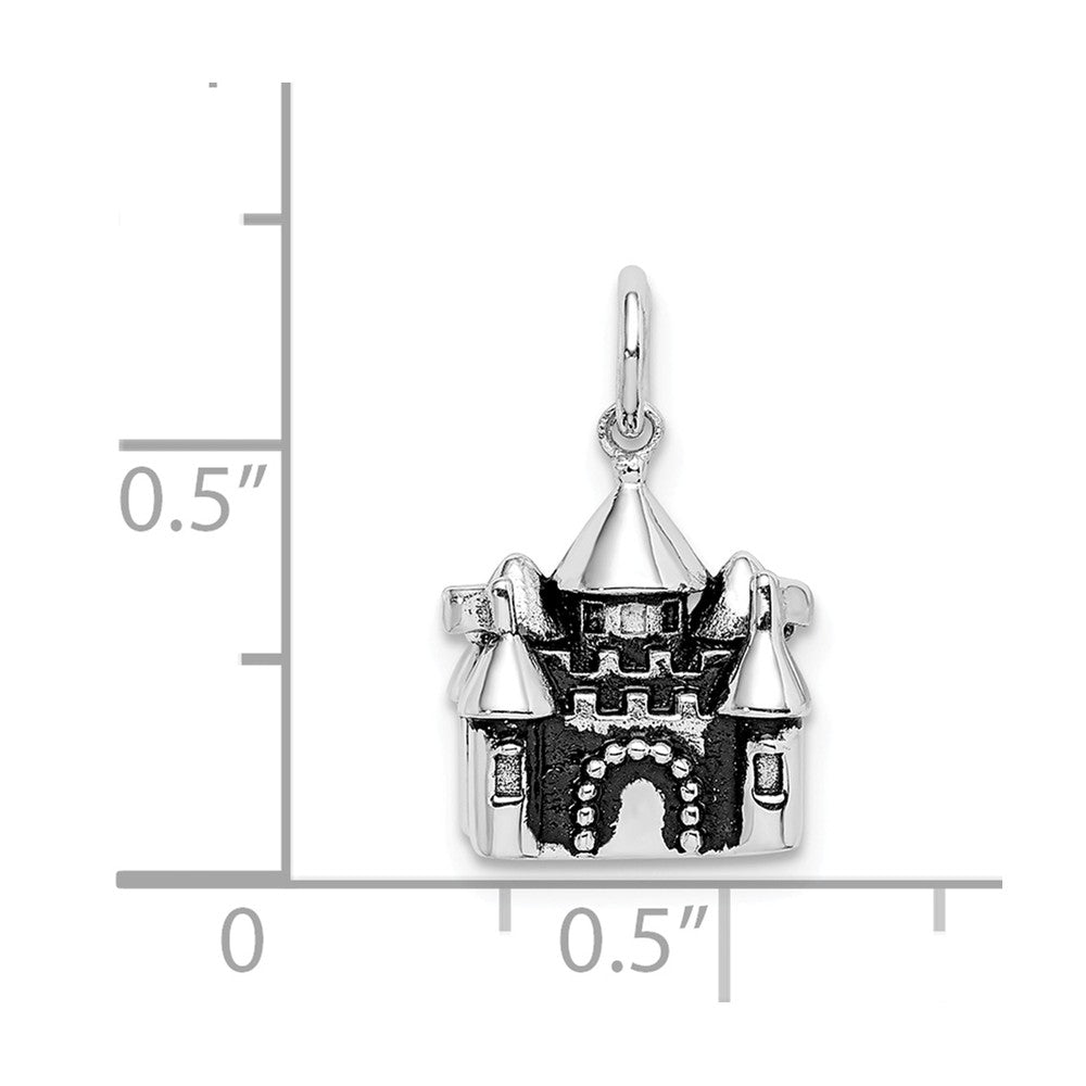 Million Charms 925 Sterling Silver Rhodium-Plated Antiqued Castle Pendant