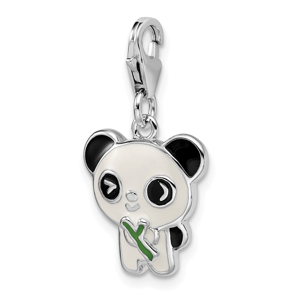 Million Charms 925 Sterling Silver Rhodium-Plated Enameled Panda With Lobster Clasp Charm