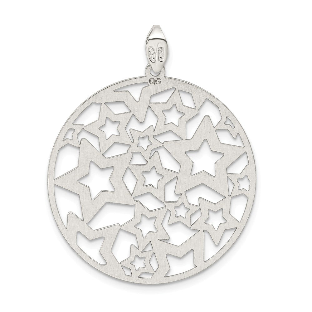 Million Charms 925 Sterling Silver Brushed Stars Round Pendant