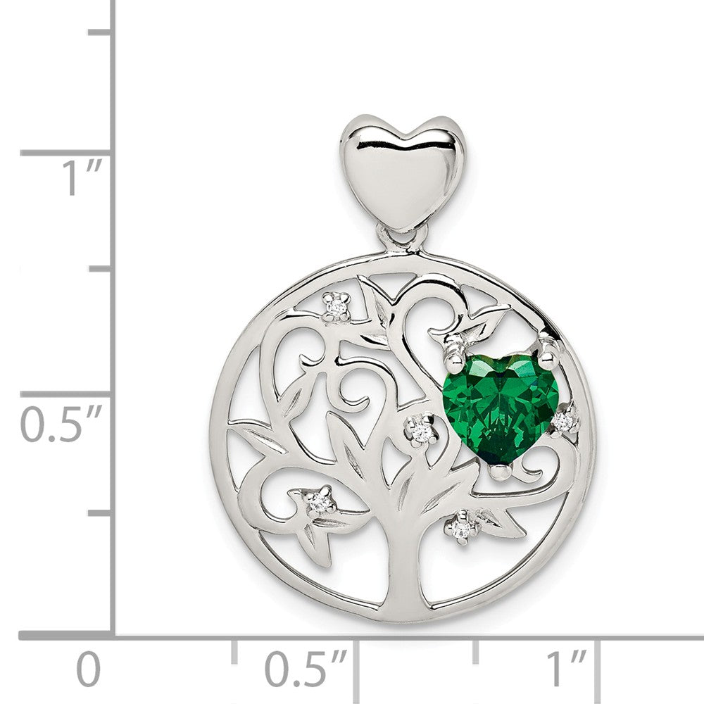 Million Charms 925 Sterling Silver Green & Clear (Cubic Zirconia) CZ Tree Chain Slide