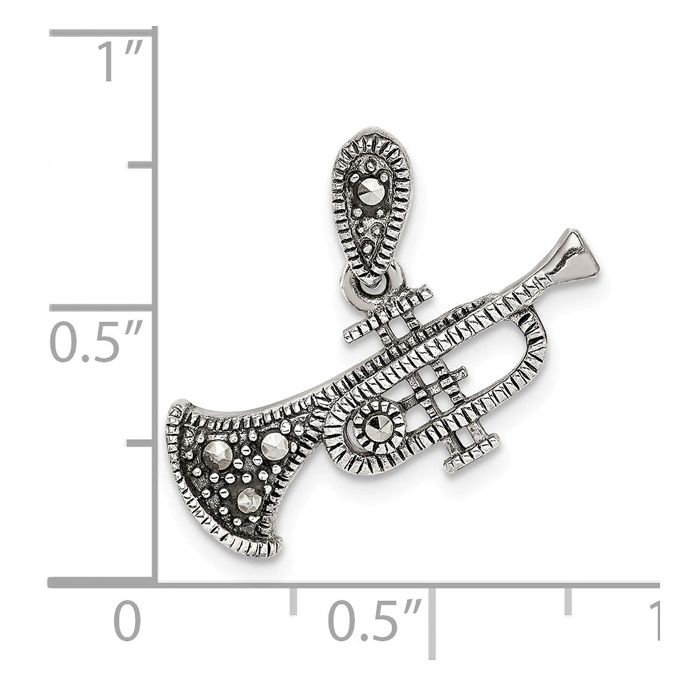 Million Charms 925 Sterling Silver Antiqued Marcasite Trumpet Pendant