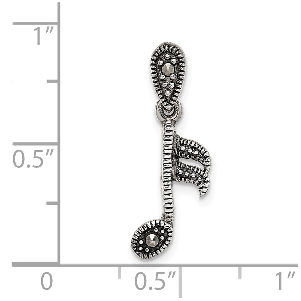Million Charms 925 Sterling Silver Antiqued Marcasite Music Note Pendant