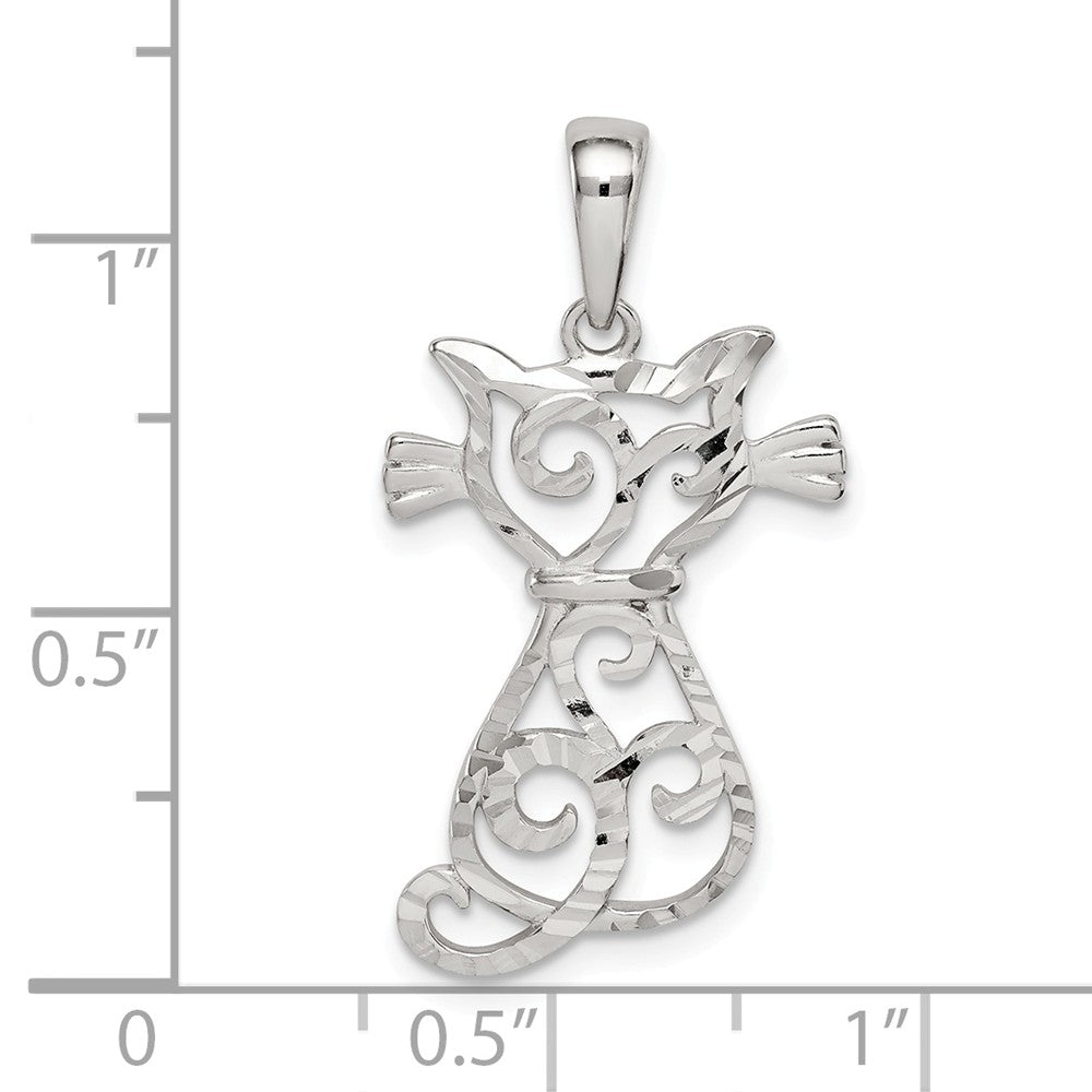 Million Charms 925 Sterling Silver Diamond-Cut Cat Pendant