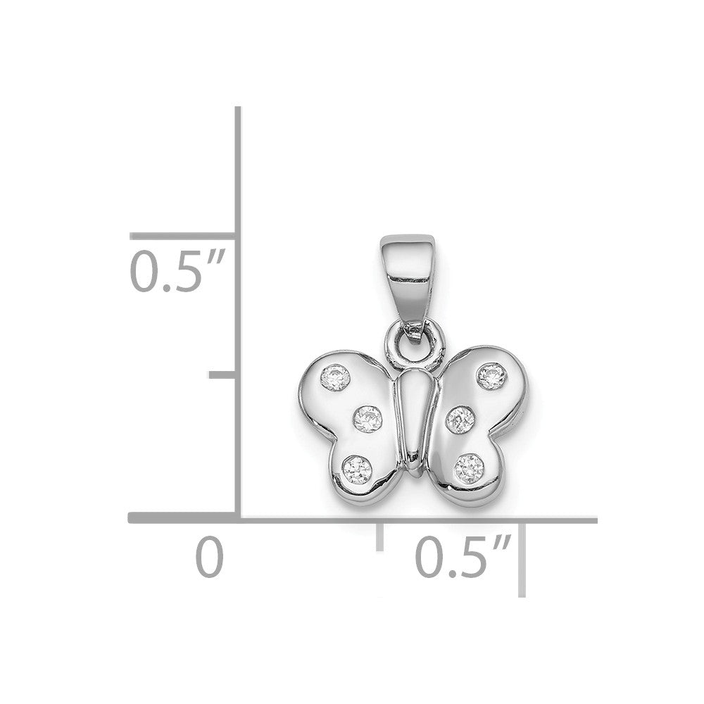 Million Charms 925 Sterling Silver Rhodium-Plated Childs (Cubic Zirconia) CZ Butterfly Pendant