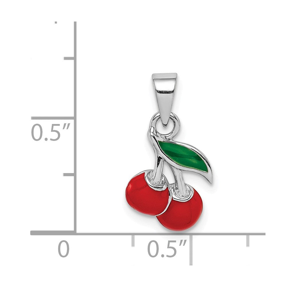 Million Charms 925 Sterling Silver Rhodium-Plated Childs Enameled Cherry Pendant