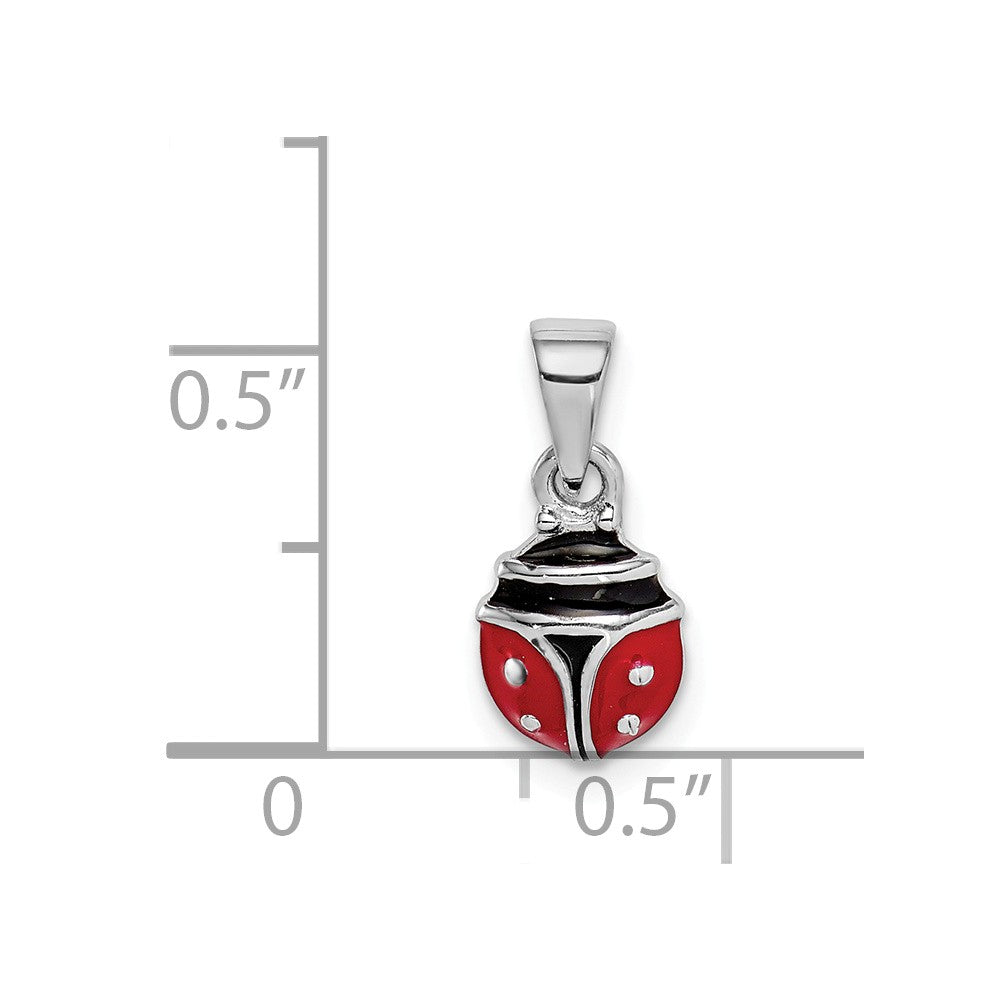 Million Charms 925 Sterling Silver Rhodium-Plated Childs Enameled Lady Bug Pendant