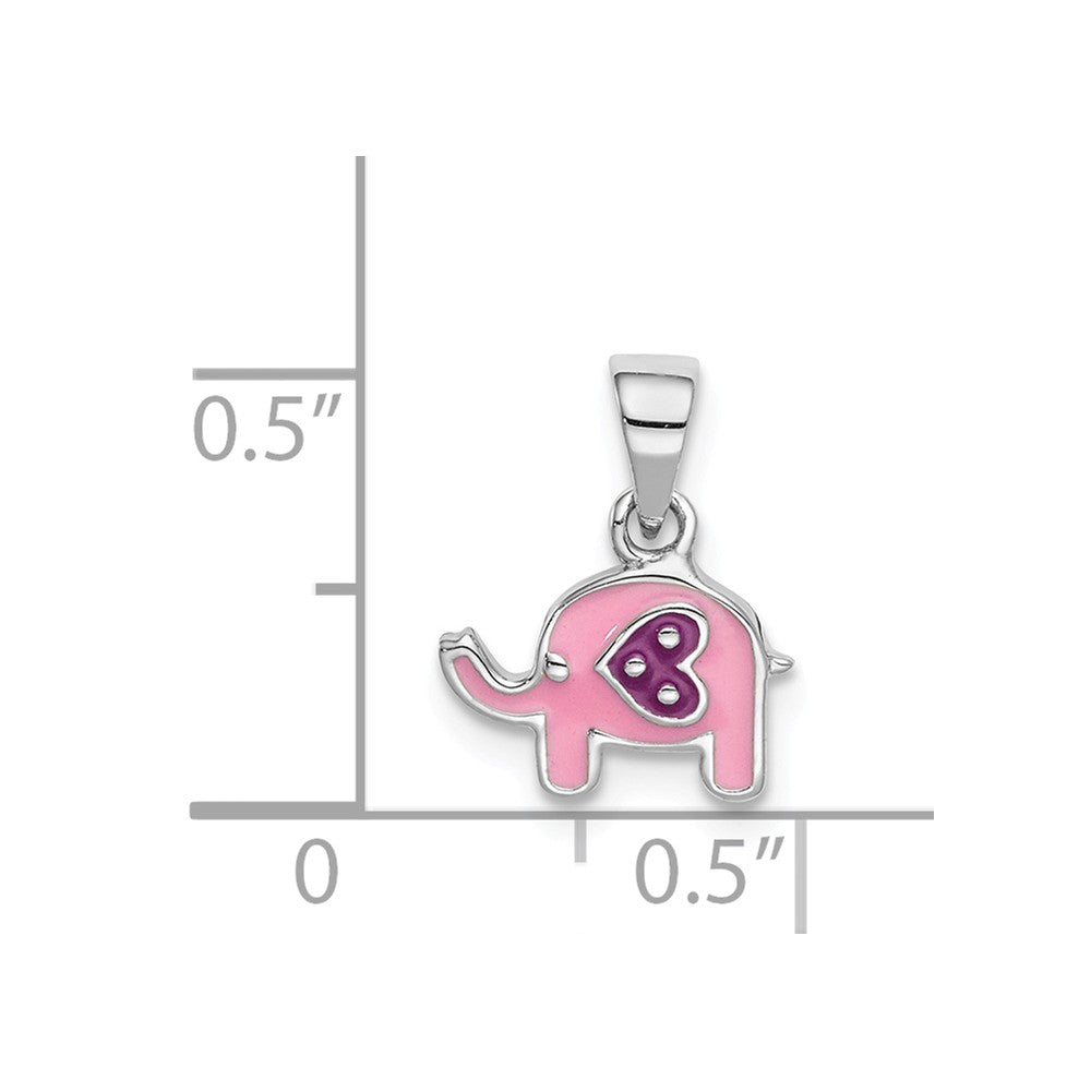 Million Charms 925 Sterling Silver Rhodium-Plated Childs Enameled Pink Elephant Pendant