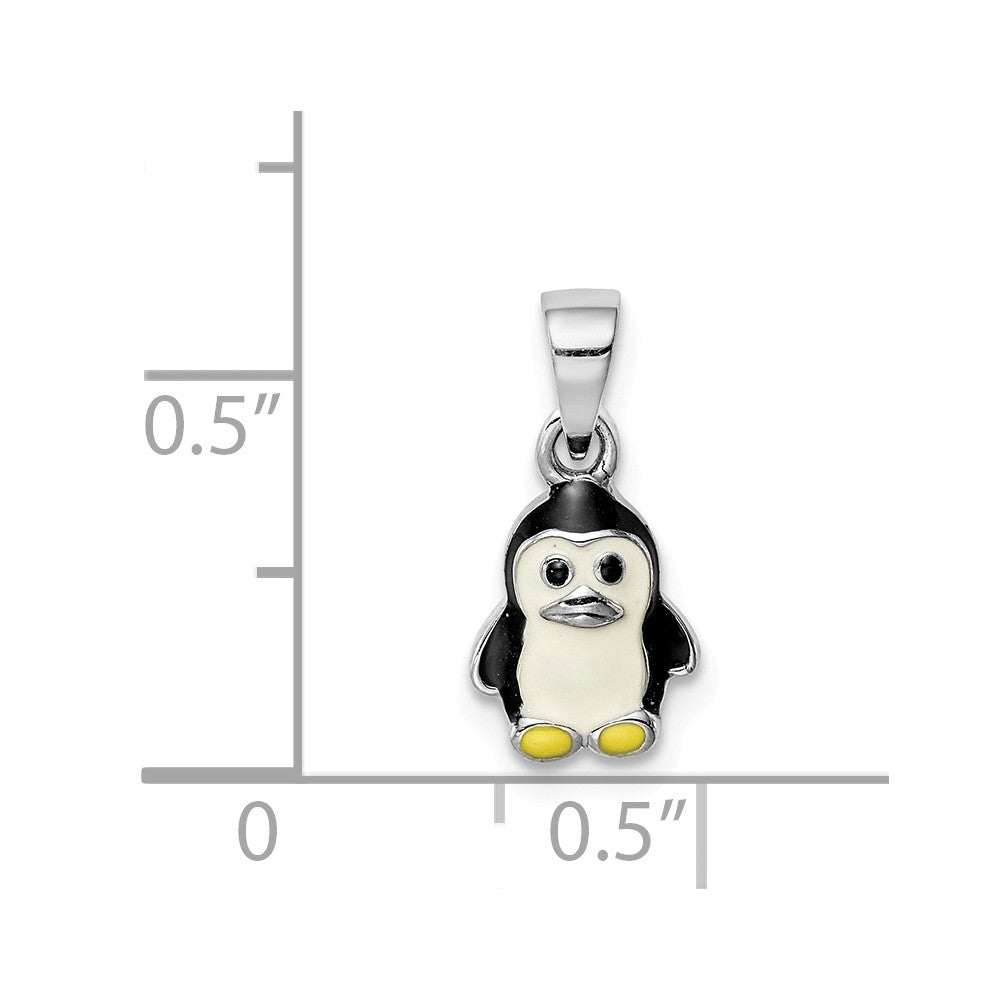 Million Charms 925 Sterling Silver Rhodium-Plated Childs Enameled Penguin Pendant