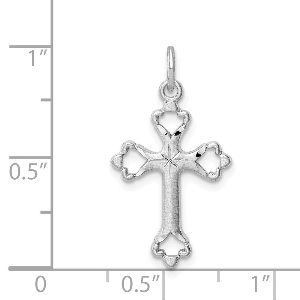 Million Charms 925 Sterling Silver Rhodium-Plated Diamond-Cut Relgious Cross Pendant