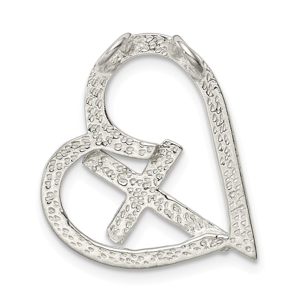 Million Charms 925 Sterling Silver Polished Relgious Cross Heart Chain Slide