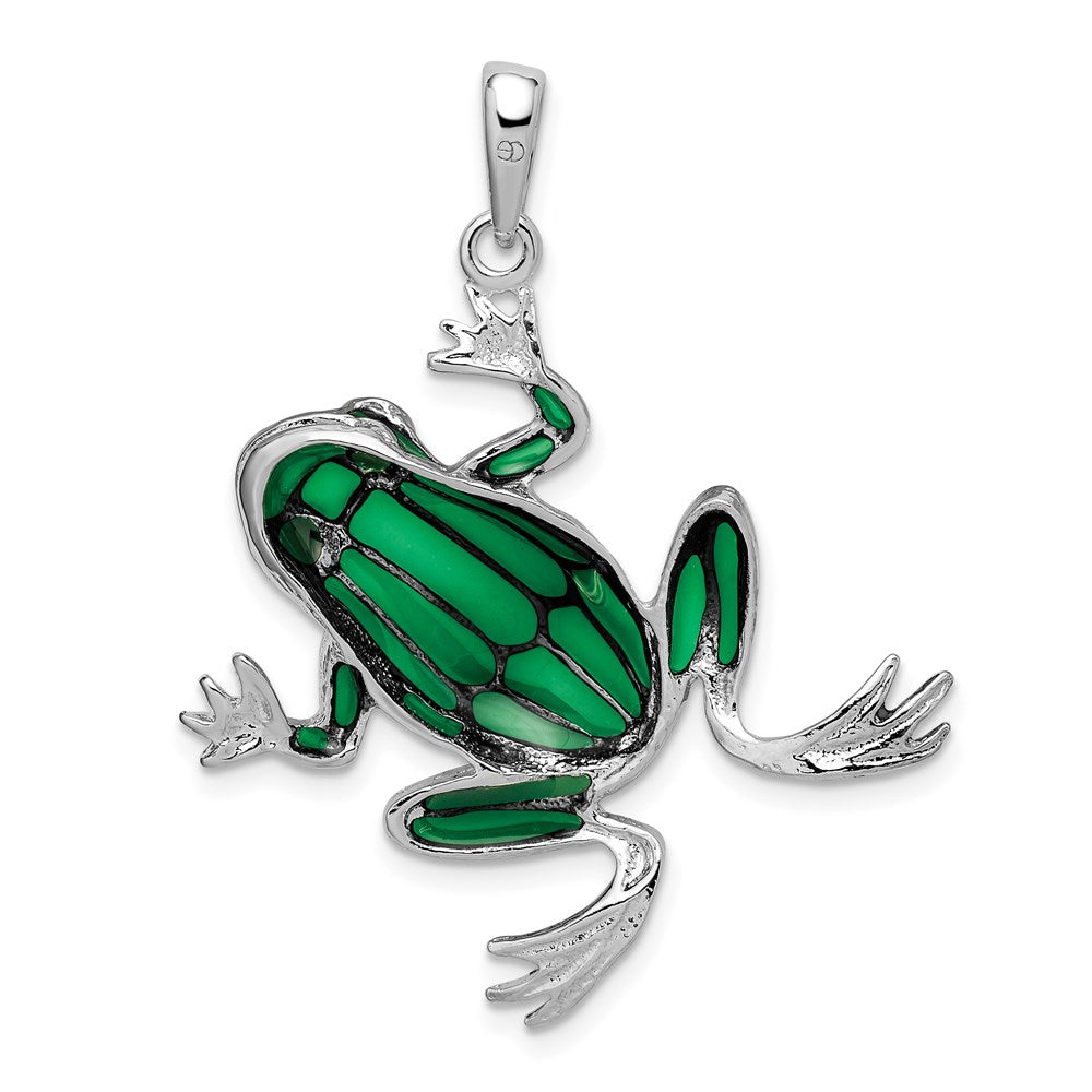 Million Charms 925 Sterling Silver Animal Charm Pendant, Frog with Green Stained Glass Body