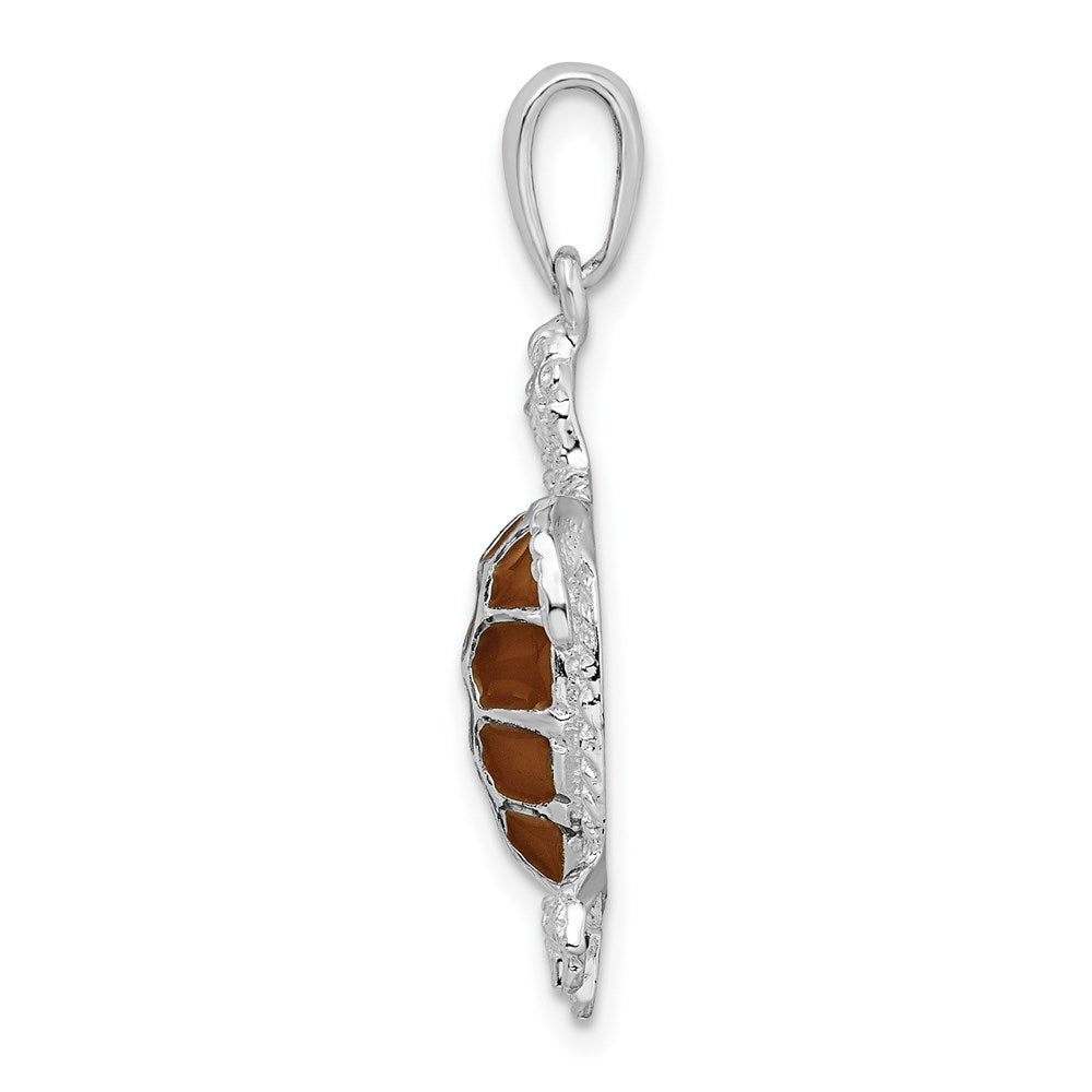 Million Charms 925 Sterling Silver Nautical Sea Life Charm Pendant, Sea Turtle with Brown Stained Glass Shell