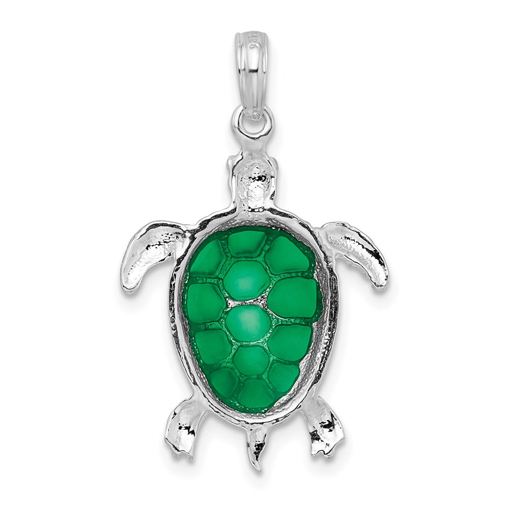 Million Charms 925 Sterling Silver Nautical Sea Life Charm Pendant, Sea Turtle with Green Stained Glass Shell