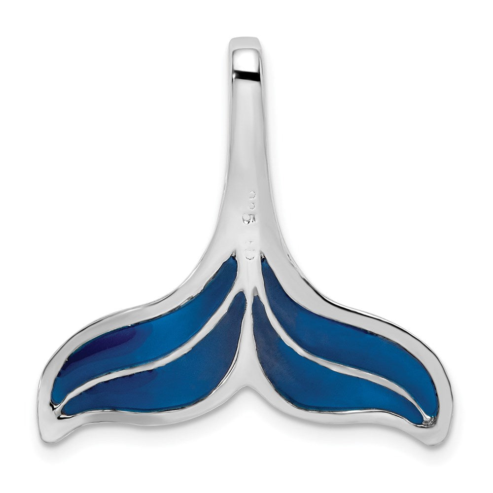 Million Charms 925 Sterling Silver Nautical Sea Life Charm Pendant, Whale Tail with Blue Stained Glass Accent