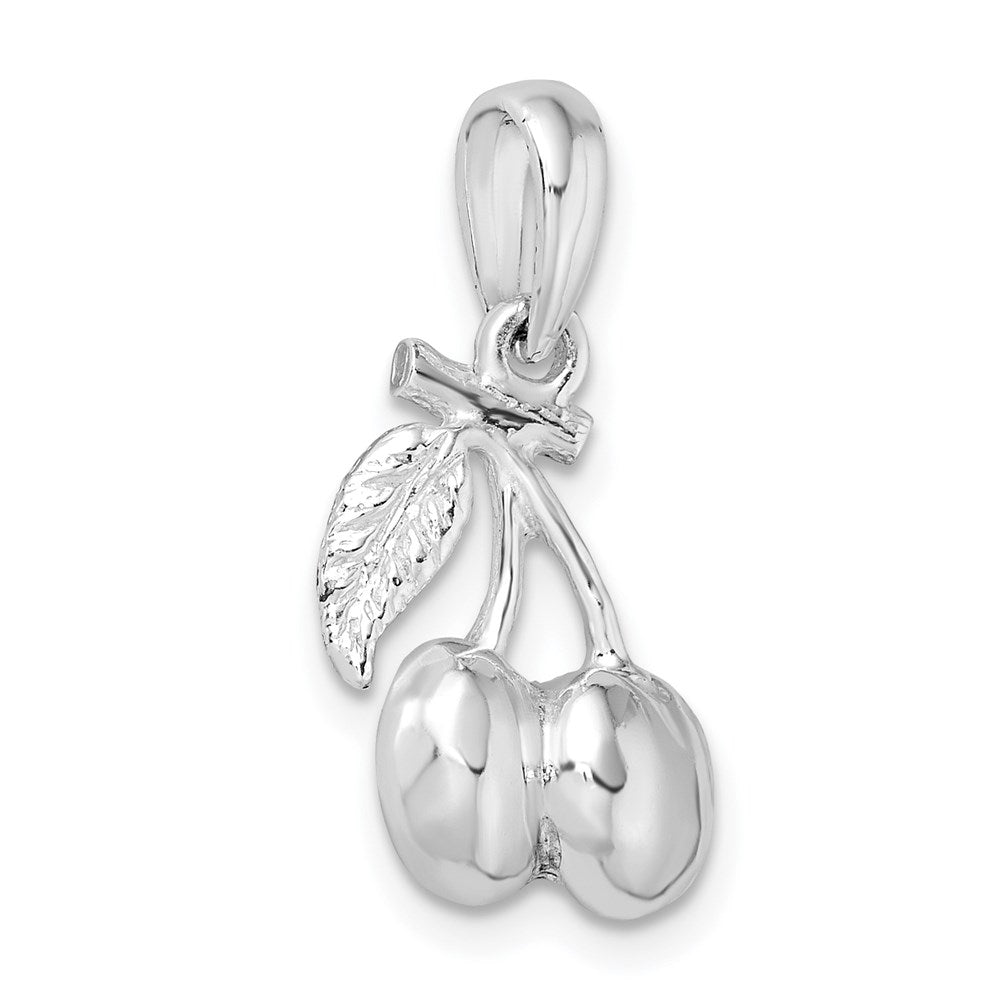 Million Charms 925 Sterling Silver Charm Pendant, 3-D Cherries with Stem & Leaf