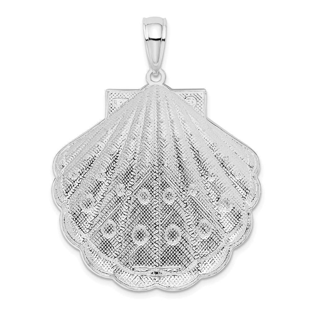 Million Charms 925 Sterling Silver Nautical Sea Life Charm Pendant, Large Diamond-cut Scallop Shell