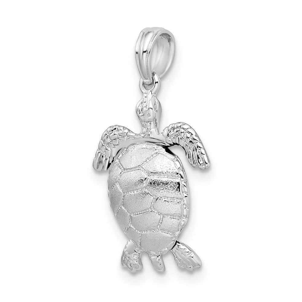 Million Charms 925 Sterling Silver Animal Charm Pendant, 3-D Moveable Sea Turtle, Satin Belly