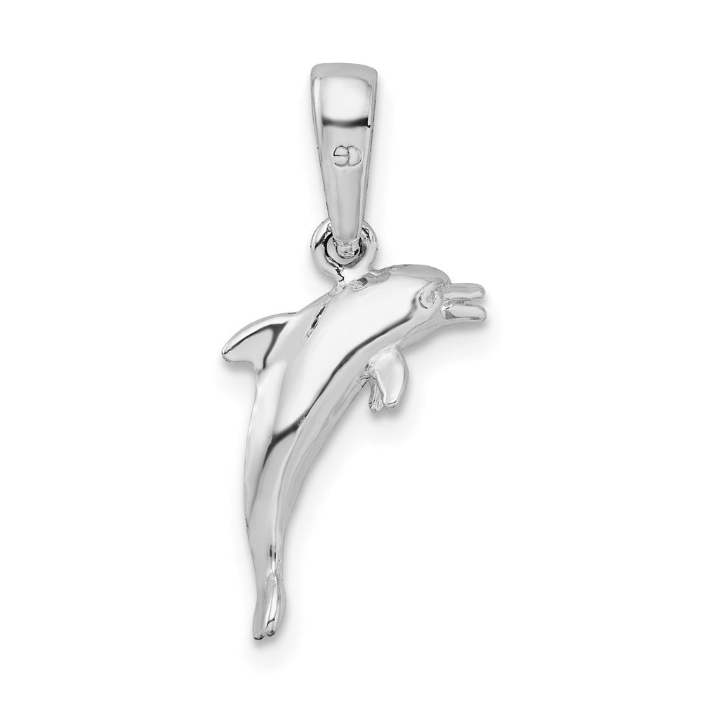 Million Charms 925 Sterling Silver Nautical Sea Life Charm Pendant, Small 3-D Dolphin Jumping, High Polish & Text