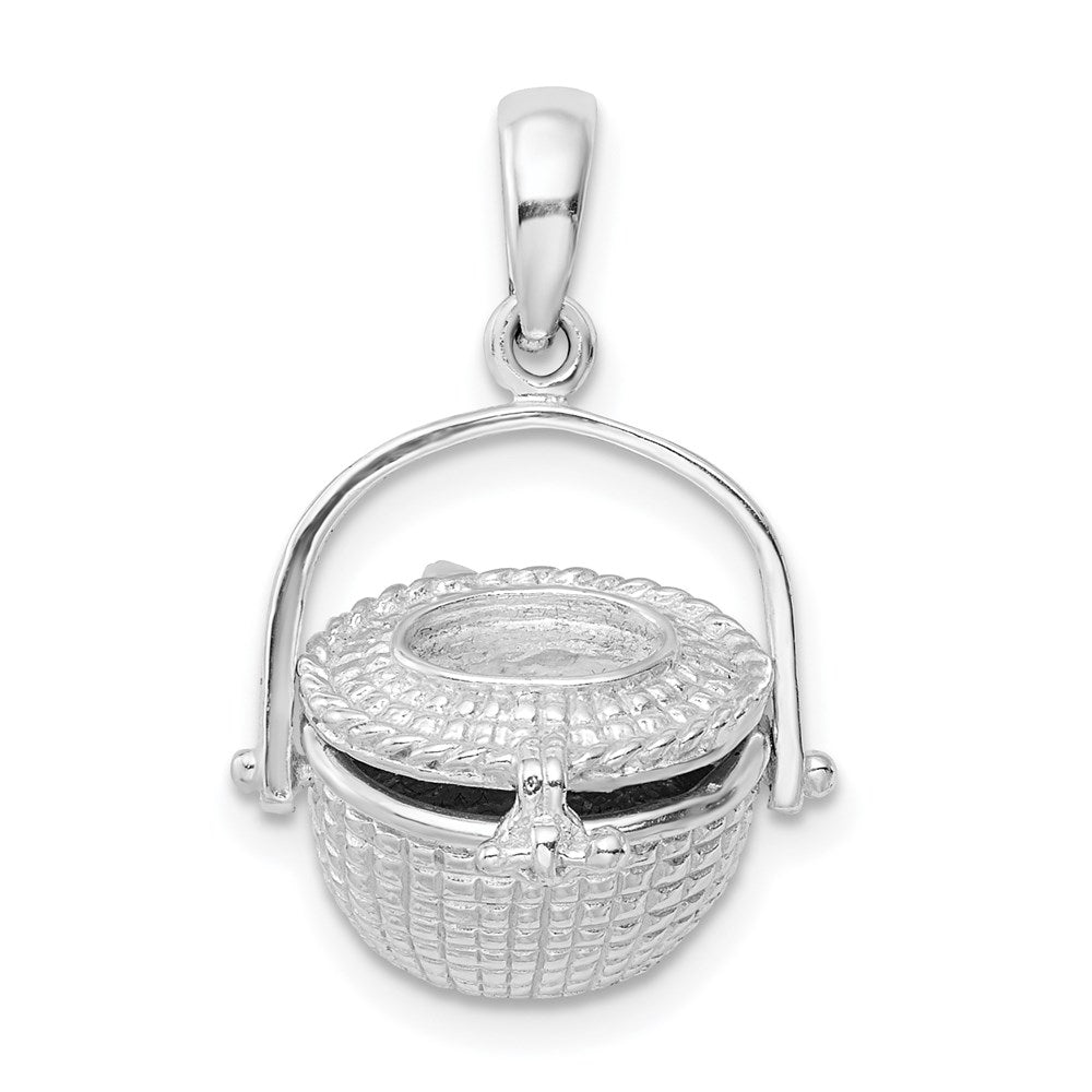 Million Charms 925 Sterling Silver Charm Pendant, 3-D Nantucket Basket Lid To Hold Scrimshaw