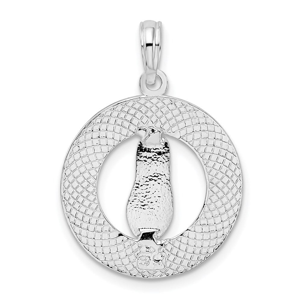 Million Charms 925 Sterling Silver Travel Charm Pendant, Siesta Key, FL On Round Frame with Flip-Flop Center